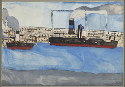 Two Motor Vessels in Harbour, n.d. (drawing)