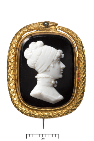 Death of Princess Charlotte Gold Memorial Brooch, c.1817 (black & white glass set in gold with diamond)