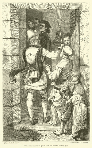 "His man strove to go in after his master" (engraving)