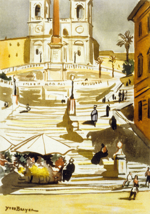 Church of the Santissima Trinita dei Monti, illustration from "Les caves du Vatican" by Andre Gide (1914) 1948 (colour litho)