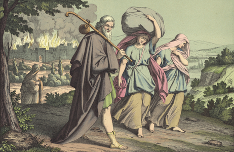 Lot escaping from Sodom (colour litho)