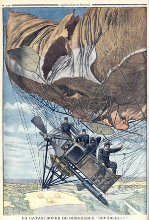 captain Marchal, lieutenant Chaure, adjudant Vincenot and adjudant Reau during airship accident , lastpage of newspaper Petit Journal october 10, 1909