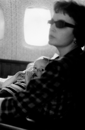 Mother And Son on a Plane, 1964 (b/w photo)