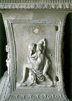 HELLENISTIC ART: Nymph and Satyr., 1st century BC (marble)