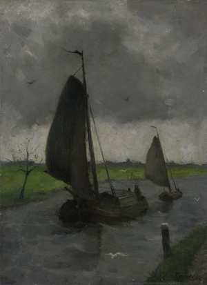 Watercourse with Sail Barges, 1885 (oil on canvas)