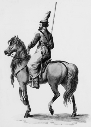 Costum of russian army : a Cossack, engraving, 1807