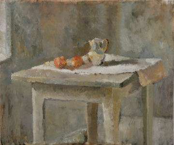 Two Pomegranates on a White Cloth, 2005 (oil on board)