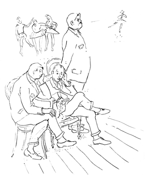 Larionov, Prokofiev and Diaghilev at rehearsal