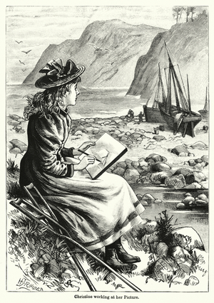 Christine working at her Picture (engraving)