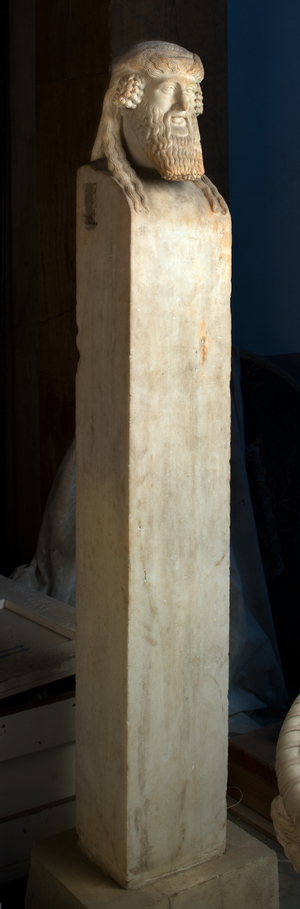Roman art: Herm archaistic of Dionysus, marble from Stabiae, Villa of Arianna - Archaeological National museum - MANN, Naples, Italy