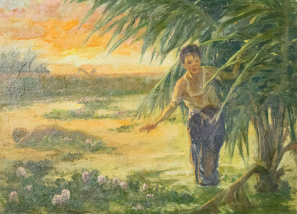 Fugitives from the Japanese, 1944, (oil on board)