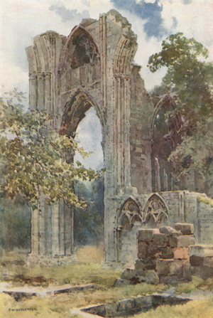 Ruins of St. Mary's Abbey (colour litho)