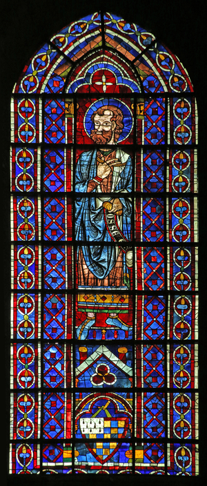 The Prophet Hosea; arms of Mauclerc  (w120) (stained glass)