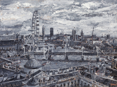 Somerset House and Parliament from Kings, 2015 (oil on board)