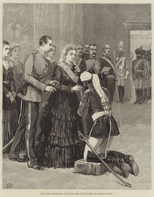 The Queen decorating Indian Officers and Soldiers at Windsor Castle (engraving)