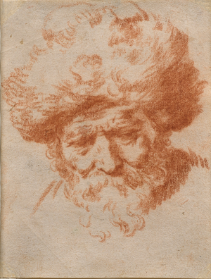 An Allegory of Winter: Head of an Old Man Wearing a Fur Cap, 1650-98 (red chalk on paper)