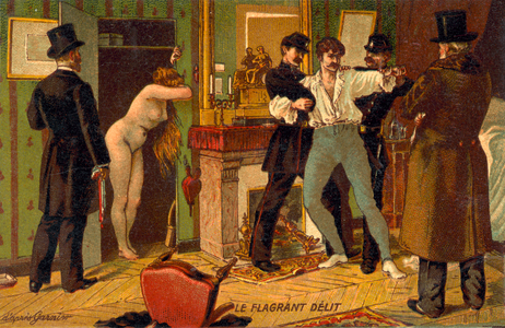 Le Flagrant Delit (colour litho)