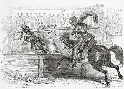 Bertrand du Guesclin at a jousting tournament, from Old England: A Pictorial Museum, published 1847
