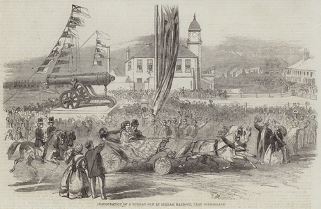 Inauguration of a Russian Gun at Seaham Harbour, near Sunderland (engraving)