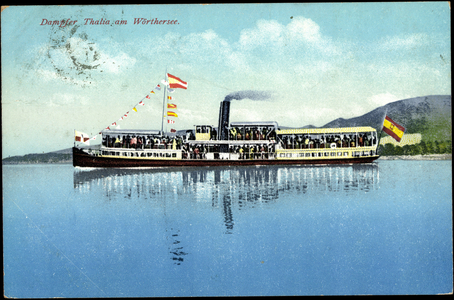 Lake Wörthersee, Salondampfer Thalia in motion, flags