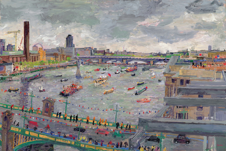 Thames Pageant, 3rd June 2012, 2012 (oil on board)