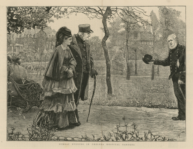 Sunday evening in Chelsea Hospital garden (engraving)