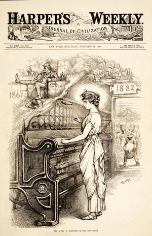 The Queen of Industry, or the New South, pub. 1882 (engraving)