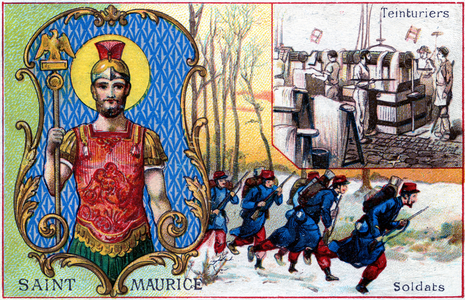 Saint Maurice, Patron saint of Dyers and Soldiers, c.1910 (colour litho)