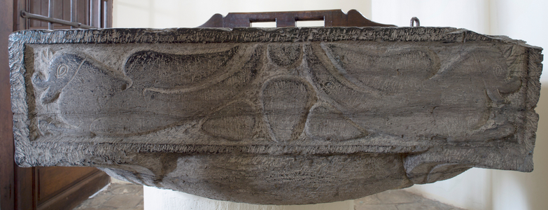 Parish church (église Saint-Martin). Baptismal font. 12th century. Romanesque.