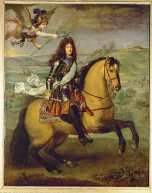Louis XIV on horseback, crowned by victory … (painting on canvas)