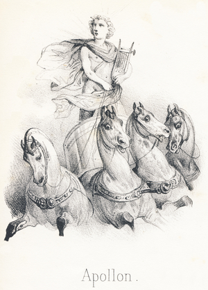 A Apollon : Ce Dieu etait fils de Jupiter et de Latone Appele Phebus au ciel lorsqu’il conduisait le char du soleil traine par quatre chevaux