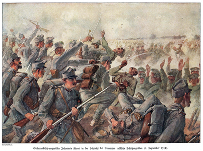 Austrian-Hungarian Infantry Charges at Russian Trench at Komarow