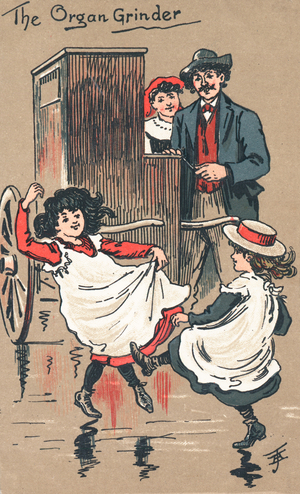 The Organ Grinder (colour litho)