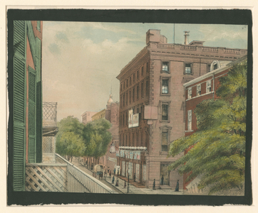 Swaim's building, s.e. corner of Chestnut and Seventh street, c.1850 (litho, hand-coloured & mounted on paper)