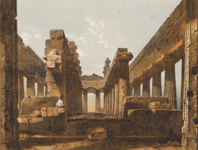 Second Temple of Hera, Paestum, Italy (colour litho)