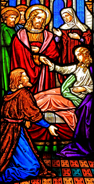 Healing the Sick, Life of Jesus Christ, by M & A O'Connor, Snettisham, Norfolk, 19th century (stained glass)