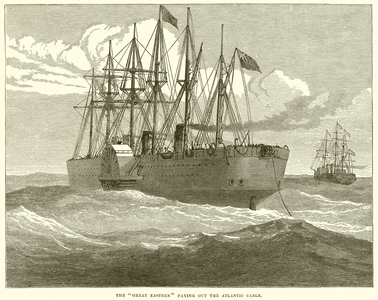 The "Great Eastern" paying out the Atlantic Cable (engraving)