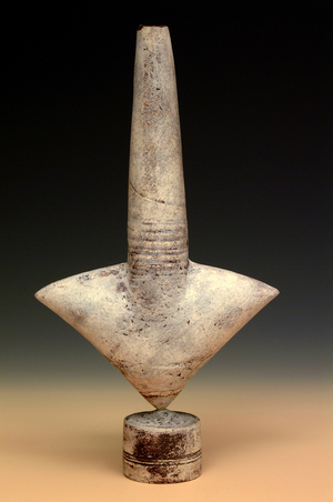 Wing pot on a cylindrical base, c.1974 (painted stoneware)