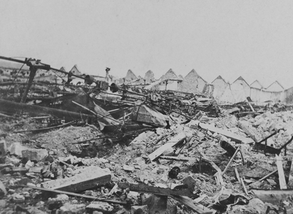A Building is Unrecognisable After Being Decimated by Shelling, 1916 (b/w photo)