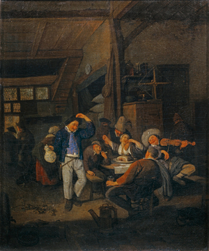 Interieur de cabaret: le danseur au pichet - Interior of a tavern: the dancer with a pitcher …