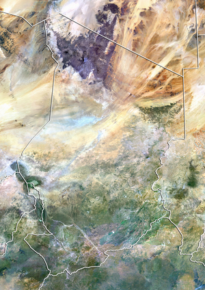 Chad, True Colour Satellite Image With Border