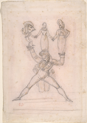 Italian Theatre, 1821 (graphite, brush, brown wash & red chalk)