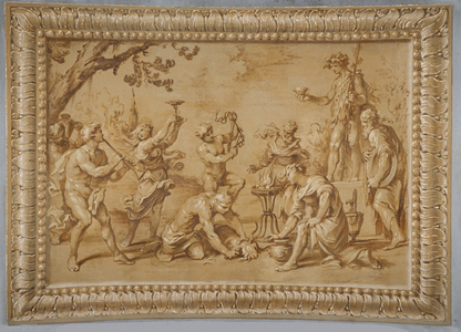 Faux gilded relief, with Bacchus and a scene of a sacrifice, 1650-52 (wall tempera painting)