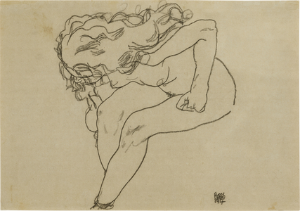Bending Nude Girl with Loosened Hair, 1917 (crayon on paper)