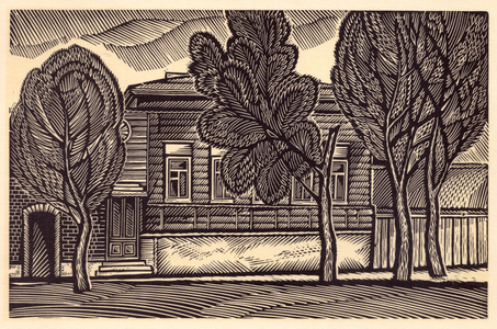 Lenin's House in Kuibishev, 1969 (linocut)