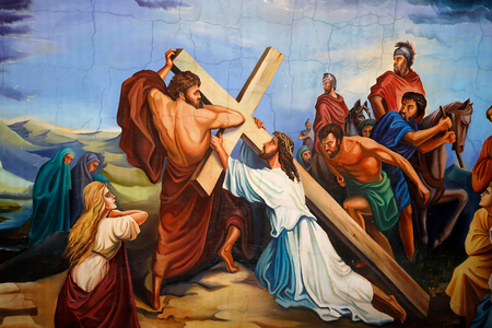 Painting in Cosauti monastery church, Moldova. Station of the cross.