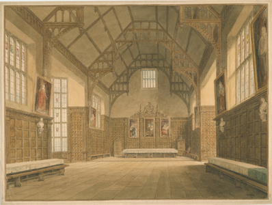 Cambridgeshire -  Trinity College Hall - Interior View, 1818 (w/c on paper)