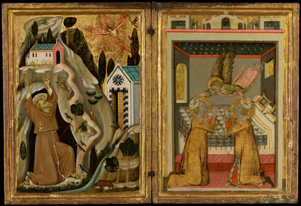 The Stigmatization of Saint Francis,and Angel Crowning Saints Cecilia and Valerian, 1330s (tempera on panel)