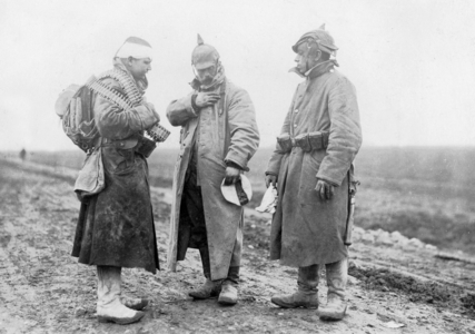 Wounded German soldiers in East Prussia, 1915 (b/w photo)