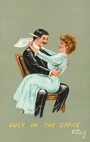 Busy in the office (colour litho)